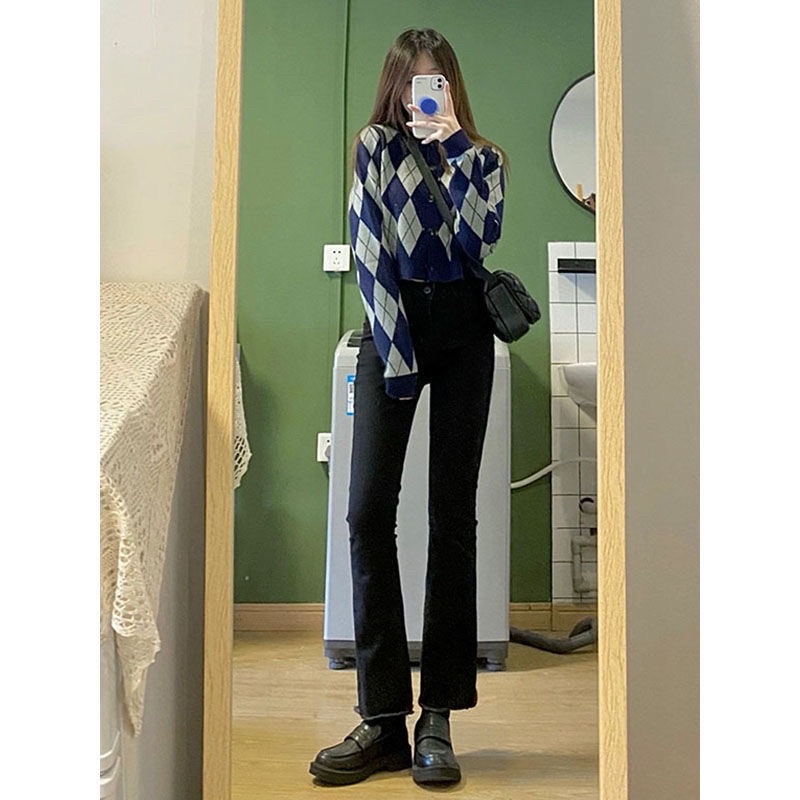 Quần Jeans Ống Loe 9 Tấc Màu Đen Cạp Cao Phong Cách Ulzzang Chất Jean Co Dãn Nhẹ Năng Động Cá Tính Loại 1