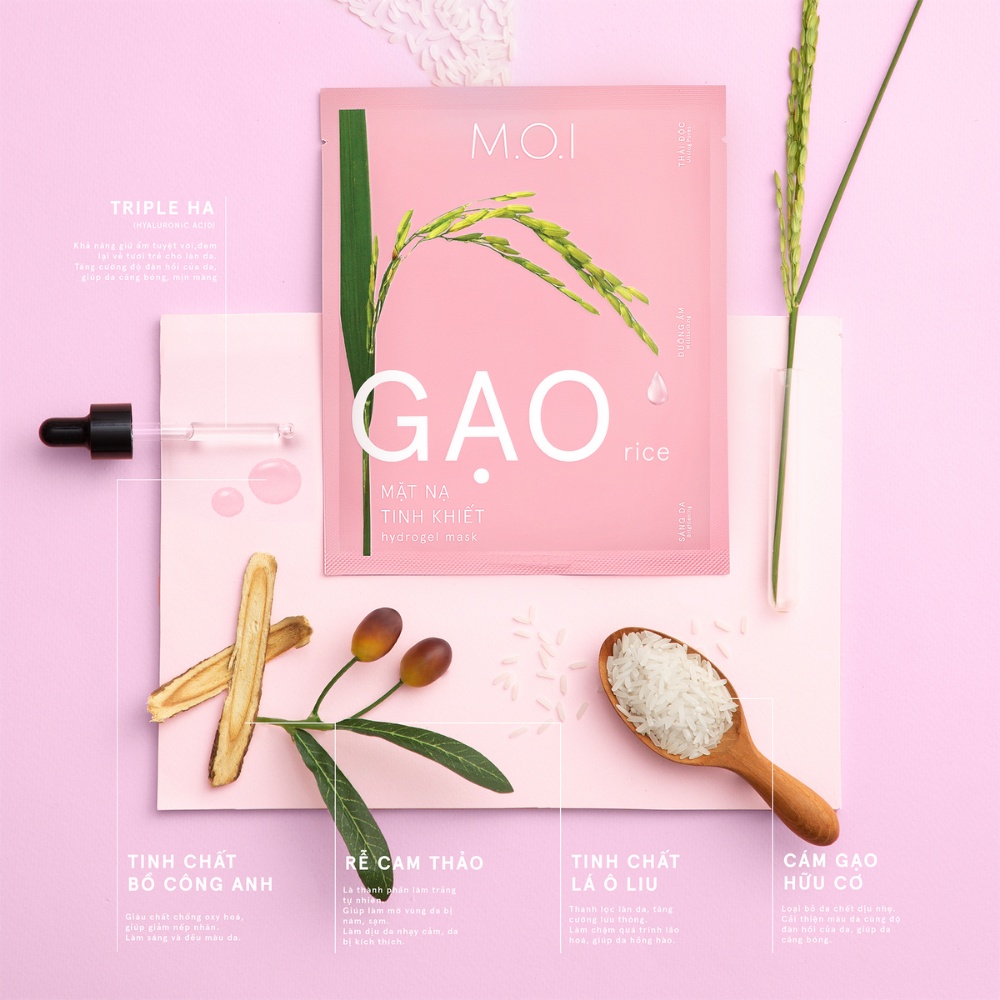 Hộp Mặt nạ gạo tinh khiết M.O.I Cosmetics 3 tác dụng dưỡng âm, sáng da, làm chậm lão hoá