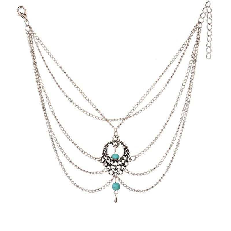 Vòng lắc chân nhiều lớp màu bạc kiểu Boho cho nữ