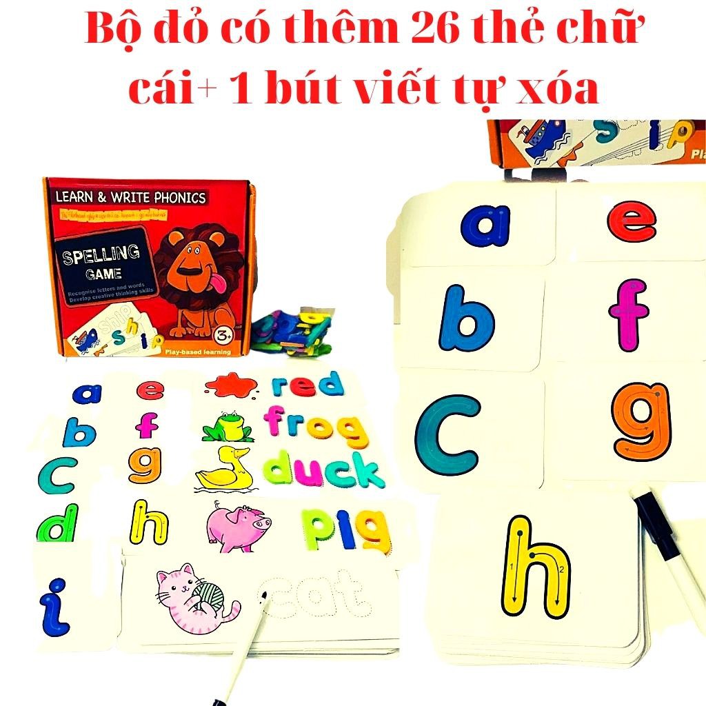 Đồ Chơi Ghép Chữ Spelling Game- Thẻ Học Ghép Chữ Tiếng Anh Tặng 52 Chữ Cái Gỗ - ALOKIDS TB
