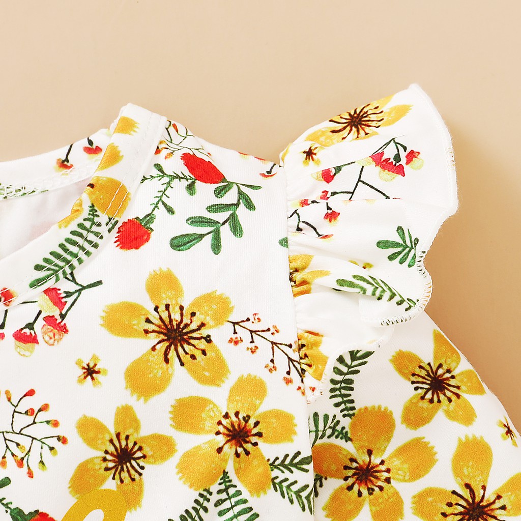 Đầm xòe công chúa MIKRDOO tay dài bằng vải tuyn in hoa vàng trang phục ngày lễ cho bé gái sơ sinh 0-3 tuổi