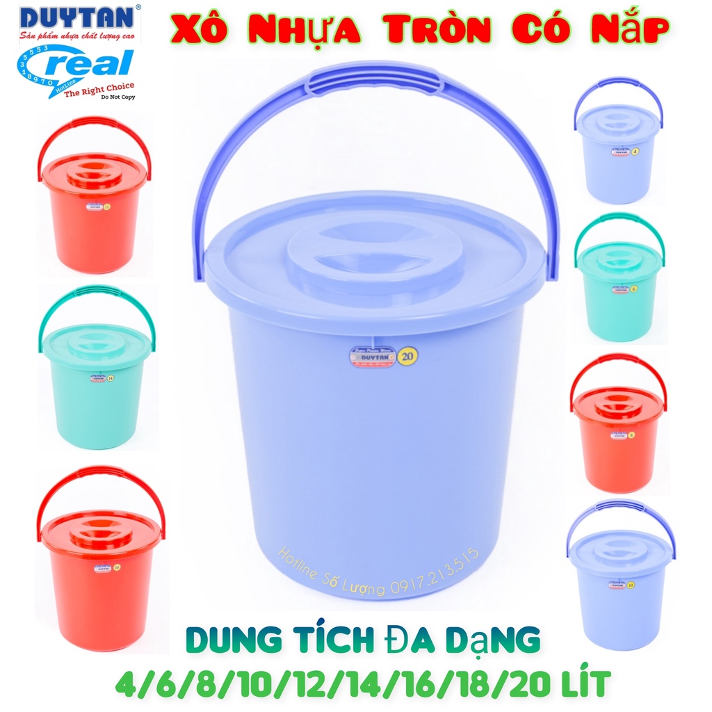 Xô Nhựa Tròn Duy Tân Có Nắp 4L/6L/8L/10L/12L/14L/16L/18L/20L