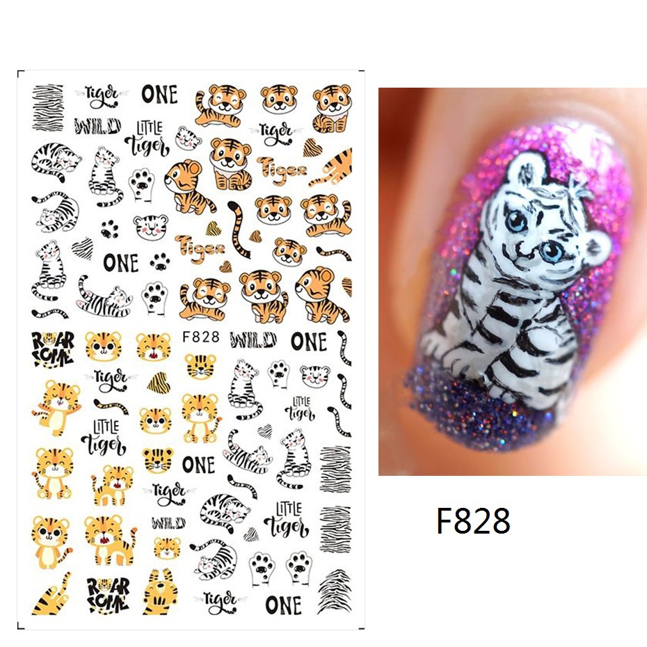 Miếng Dán Trang Trí Móng Tay Hình Hổ Hoạt Hình Dễ Thương