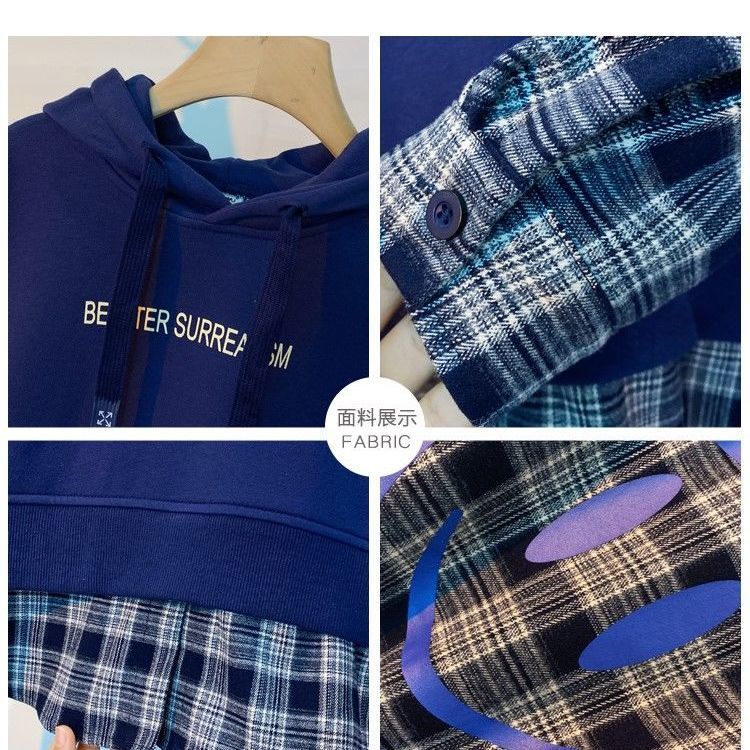 Áo hoodie dài tay giả hai lớp họa tiết ca rô thời trang dành cho bé trai