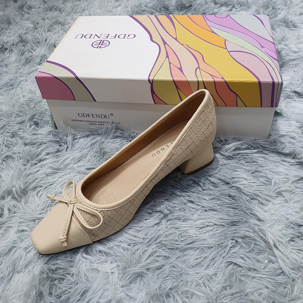 Giày Cao Gót 5 Phân Vải Cói Phối Nơ Mảnh | HQ Store