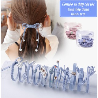 Combo 12 dây cột tóc sang trọng nhiều mẫu dễ thương tặng hộp đựng tiện dụng