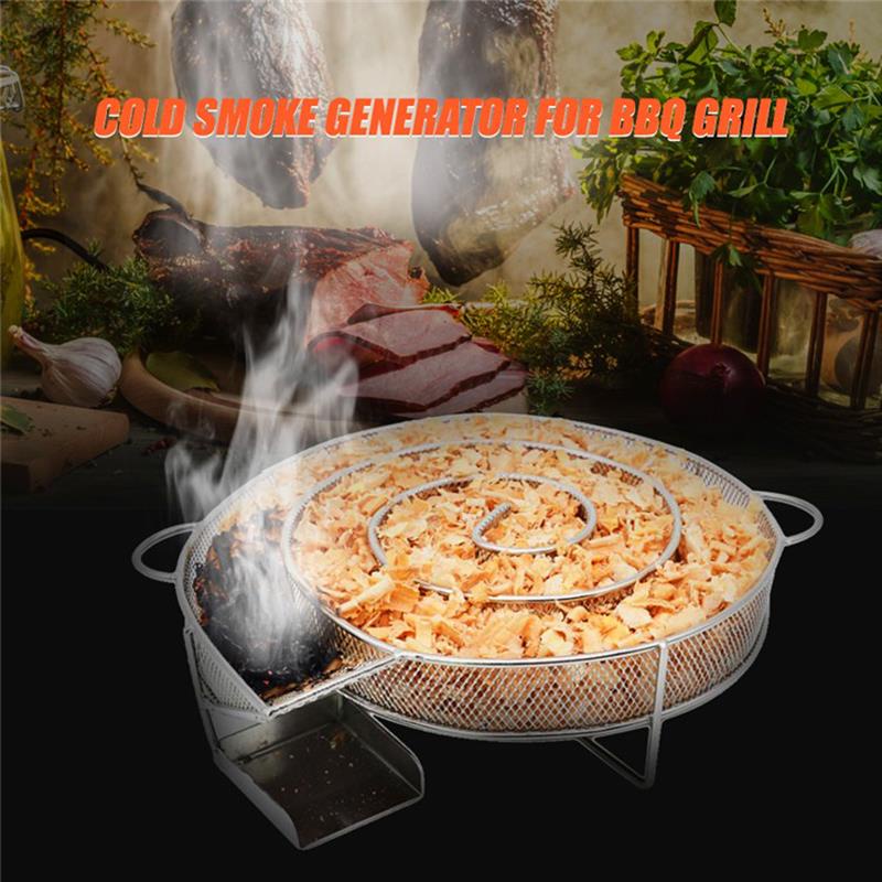 [huite]Stainless Steel BBQ Grill Accessories Round Smoker Small Wood Chips Barbecue Cold Smoke Generator Bacon Meat