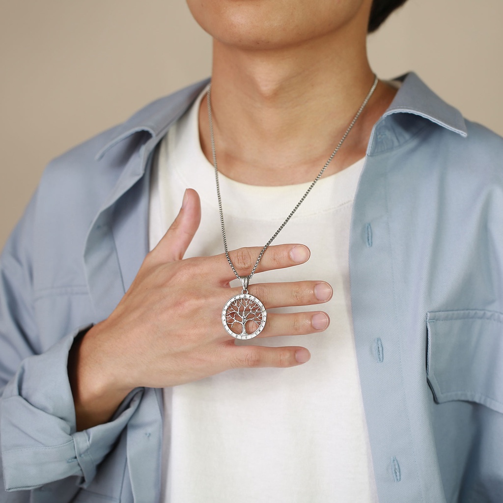 Vòng cổ Bằng Thép Không Gỉ Mặt Hình Cây Sự Sống Màu Đen Bạc Cá Tính Thời Trang Thường Ngày Cho Nam