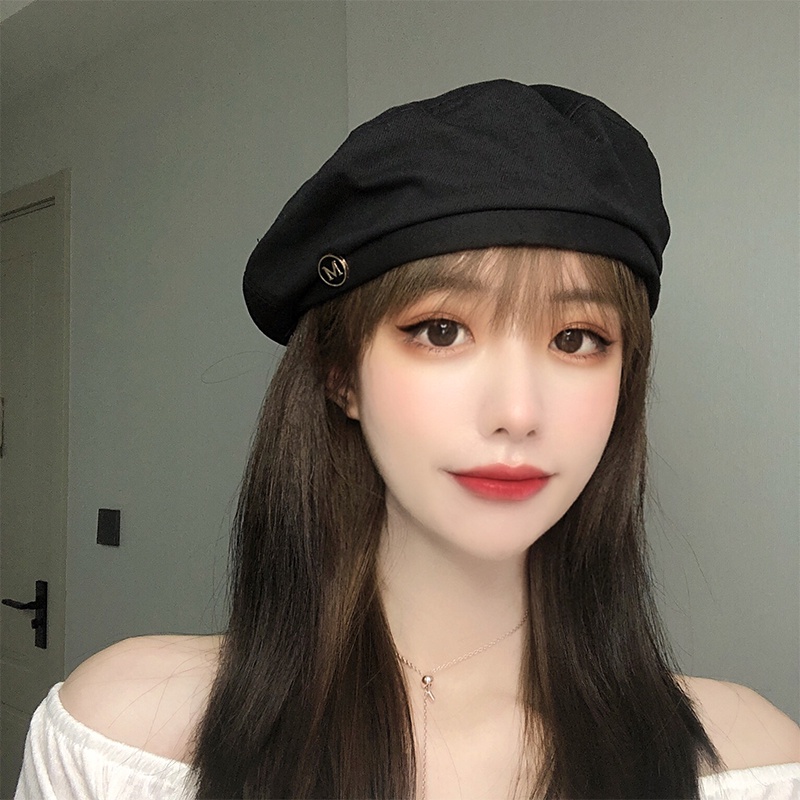 Mũ Beret Màu Đen Phong Cách Hàn Quốc Thời Trang Xuân Hè Cho Nữ