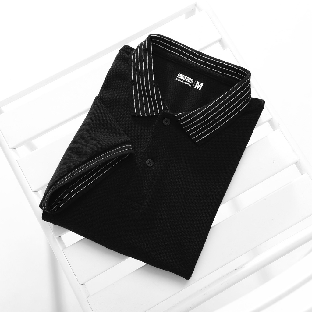 | Satoshi | Áo Polo STS Diamond Pique SAPL81 Đen Viền Cổ Sọc Trắng