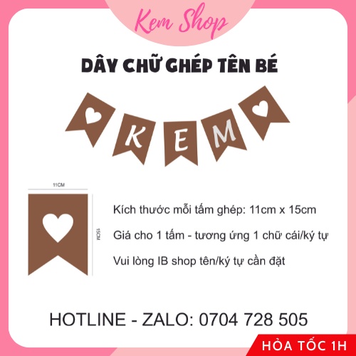 Dây chữ ghép tên bé sinh nhật tông nâu tây Hàn Quốc phong cách hiện đại - Kem Shop K305