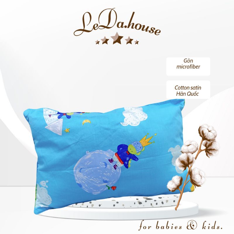 Gối cho bé vỏ gối cotton satin Hàn Quốc, ruột gối gòn lông vũ siêu êm ái 30*45