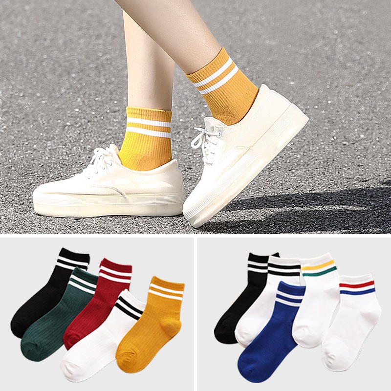 Tất Len Gân Style Hàn Cổ Cao 2 Sọc