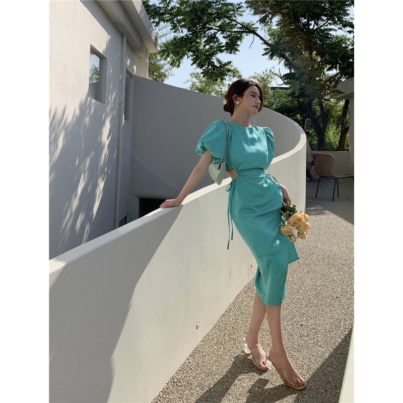 Zara Morocco full tag - Đầm Zara khoét eo chất lụa xanh ngọc cực đẹp DT2KEG63N10
