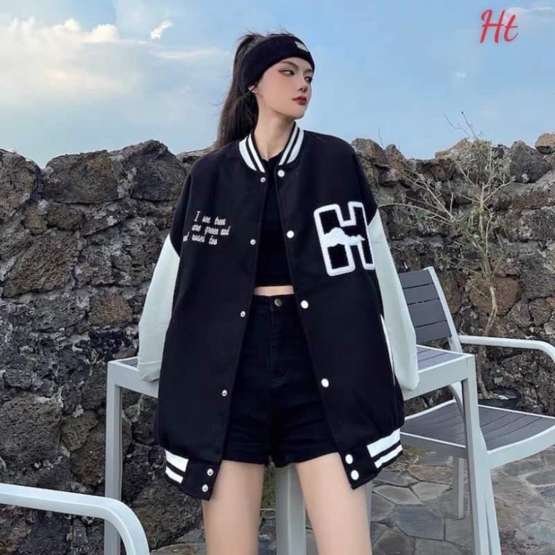 [Mã FAMARAL1 giảm 10K đơn 50K] Áo khoác bomber phối tay H đám mây HT1121