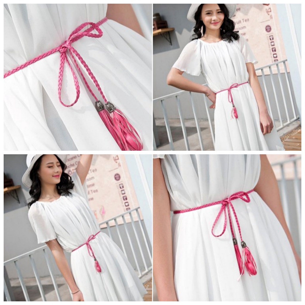 Dây thắt lưng chun co giãn chuông nhỏ gắn tua rua, đai váy cổ trang thắt nơ