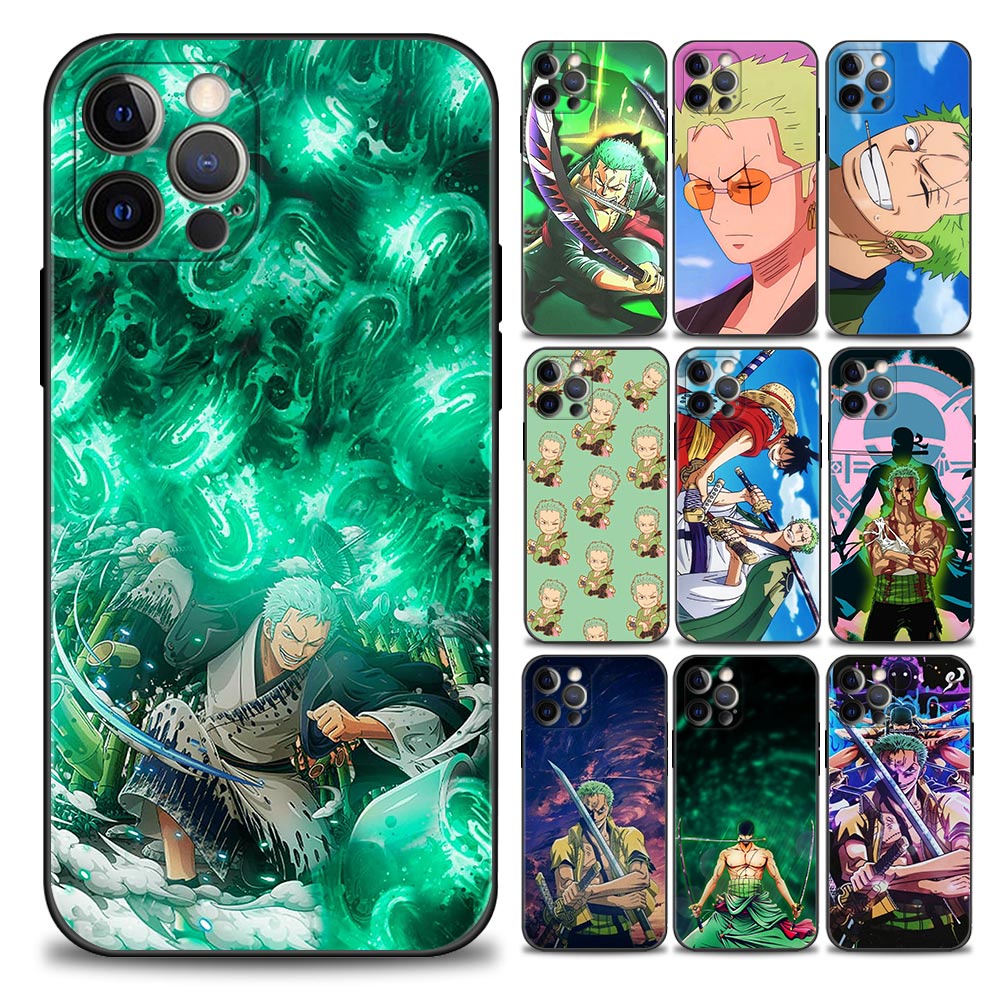 Ốp Điện Thoại Silicon Mềm Viền Đen Hình One Piece Zoro Cho iPhone 11 12 13 Pro Max Mini
