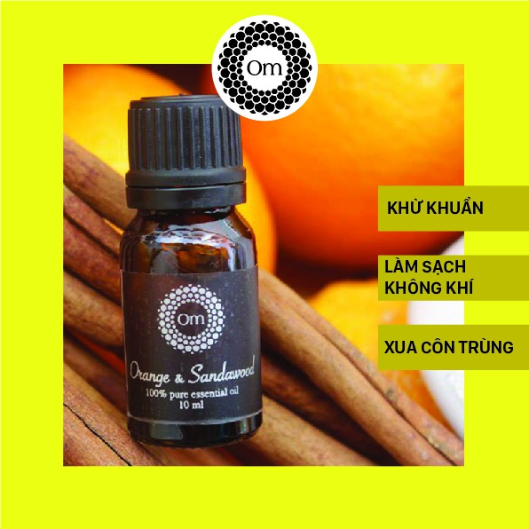 Tinh dầu thiên nhiên nguyên chất Cam &amp; Đàn Hương Om Fountain 10ml xông phòng khử mùi kháng khuẩn đuổi muỗi giải cảm