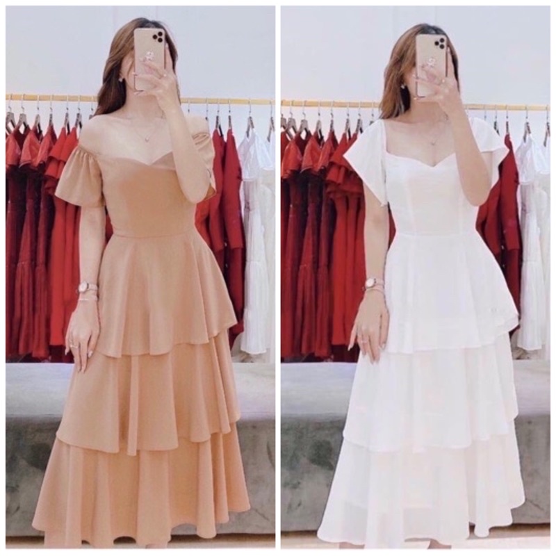 Đầm váy đi tiệc sang trọng ba tầng thun vai (kèm hình thật)