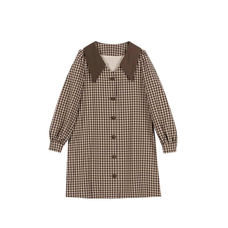 Đầm Nữ Ca Rô Dài Tay Cổ Bẻ Eo Thắt Nơ Thời Trang