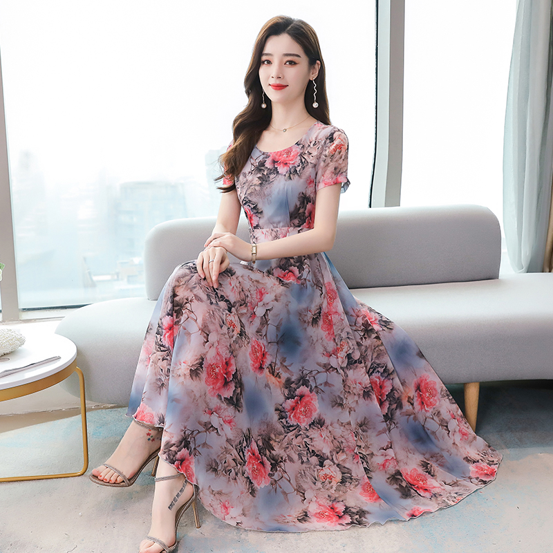 Đầm Dài Cổ Chữ V In Họa Tiết Hoa Thời Trang Hàn Quốc 2021