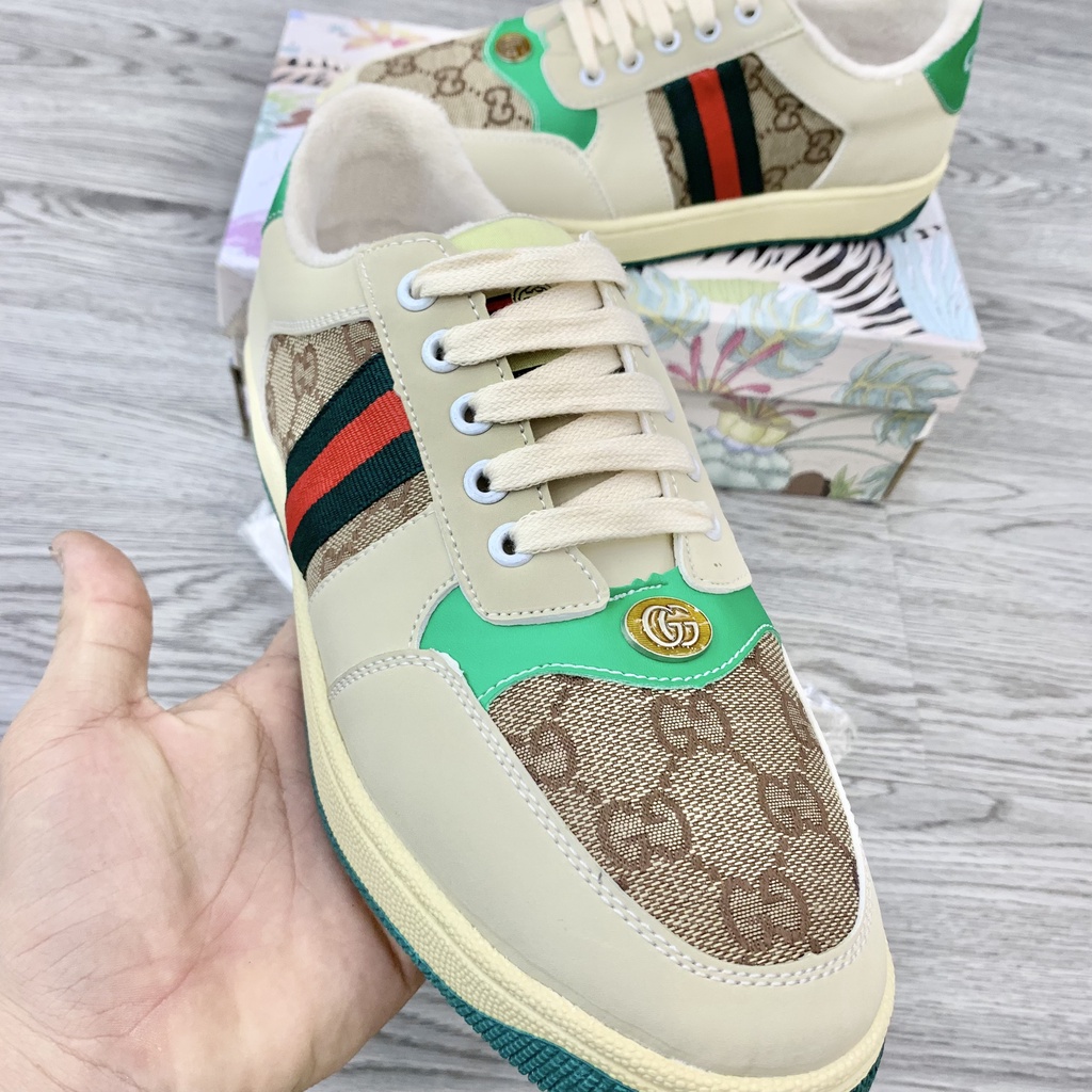 Giày Sneaker Nam Nữ Da Phối Vải Vân Chữ Vạch Lót Lông Cực Êm GS15P