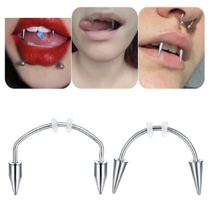 Răng Giả Nhọn Inox Titan Thép C Thanh Ma cà rồng Răng nanh Răng Môi Xuyên Đồ trang sức có gai nhọn