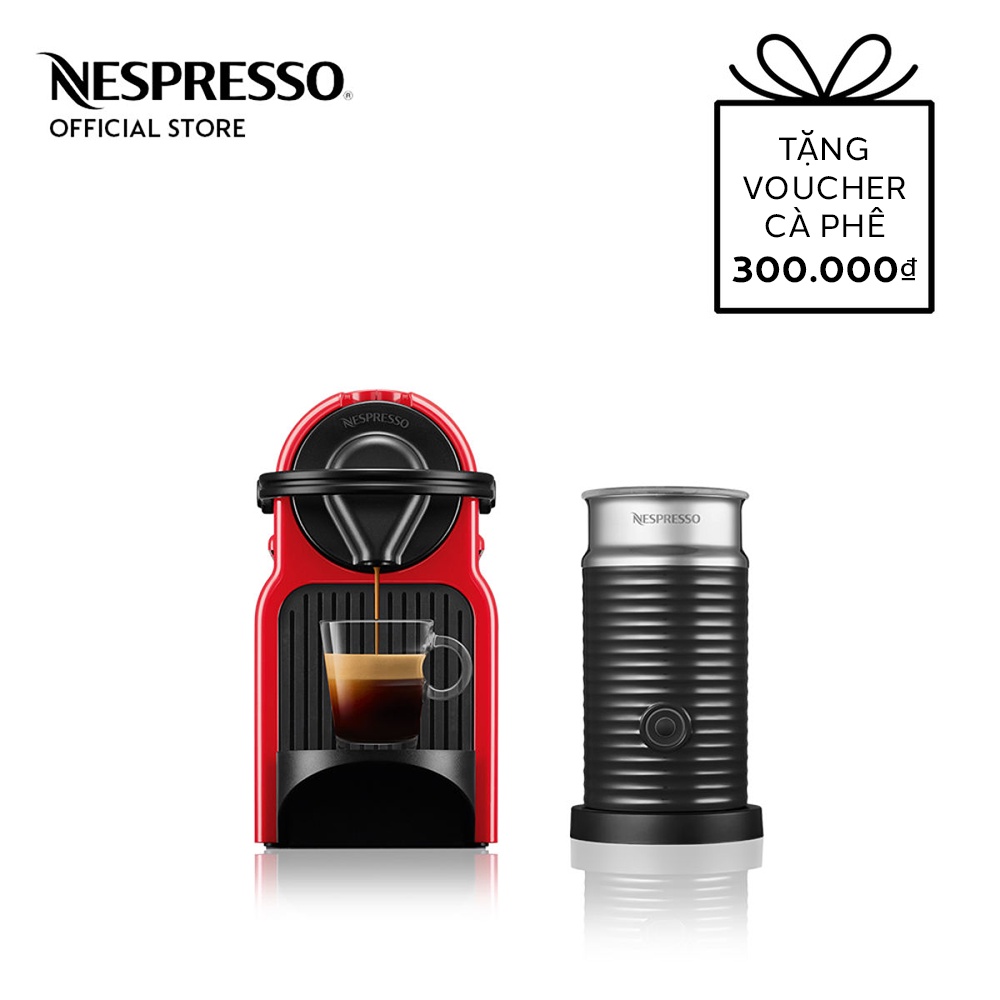 [Mã ELHADEV giảm 4% đơn 300K] Bộ máy pha cà phê Nespresso Inissia - Đỏ &amp; máy đánh sữa Aeroccino 3