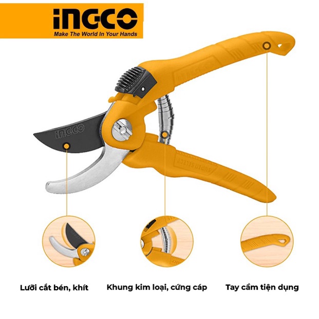 Kéo cắt tỉa cây cảnh, hàng rào, làm vườn INGCO HPS0201 8&quot;(200mm)