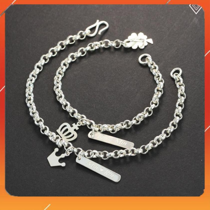 ⚡ KHUYỄN MÃI ⚡ Lắc tay đôi bạc, vòng tay cặp bạc hình King - Queen khắc tên theo yêu cầu LTD0007 - Trang Sức TNJ