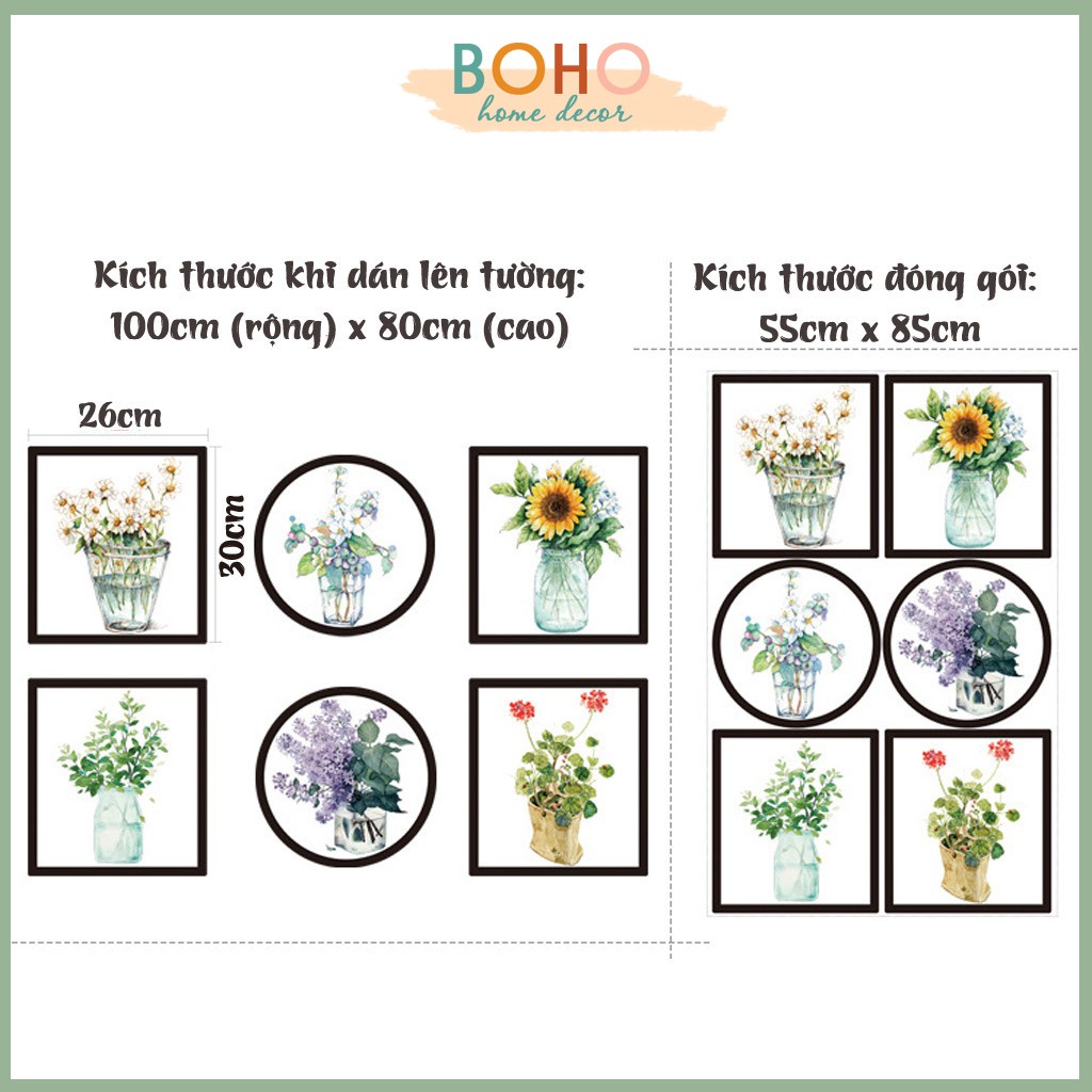 Decal dán tường, tranh dán tường phòng ngủ, quán cà phê, cửa hàng hình Tranh hoa BH52