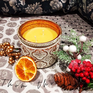 Thơm tho - Nến thơm Sandalwood White Glass 12oz, nến handmade sáp cọ, không khói, an toàn, giúp thư giãn.