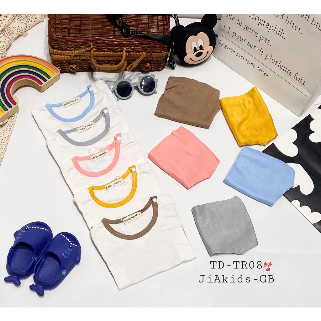 Bộ Dài Tay THUN LẠNH MINKY MOM Nút Vai Áo Phối Màu Thân Trắng Cho Bé TD-TR08