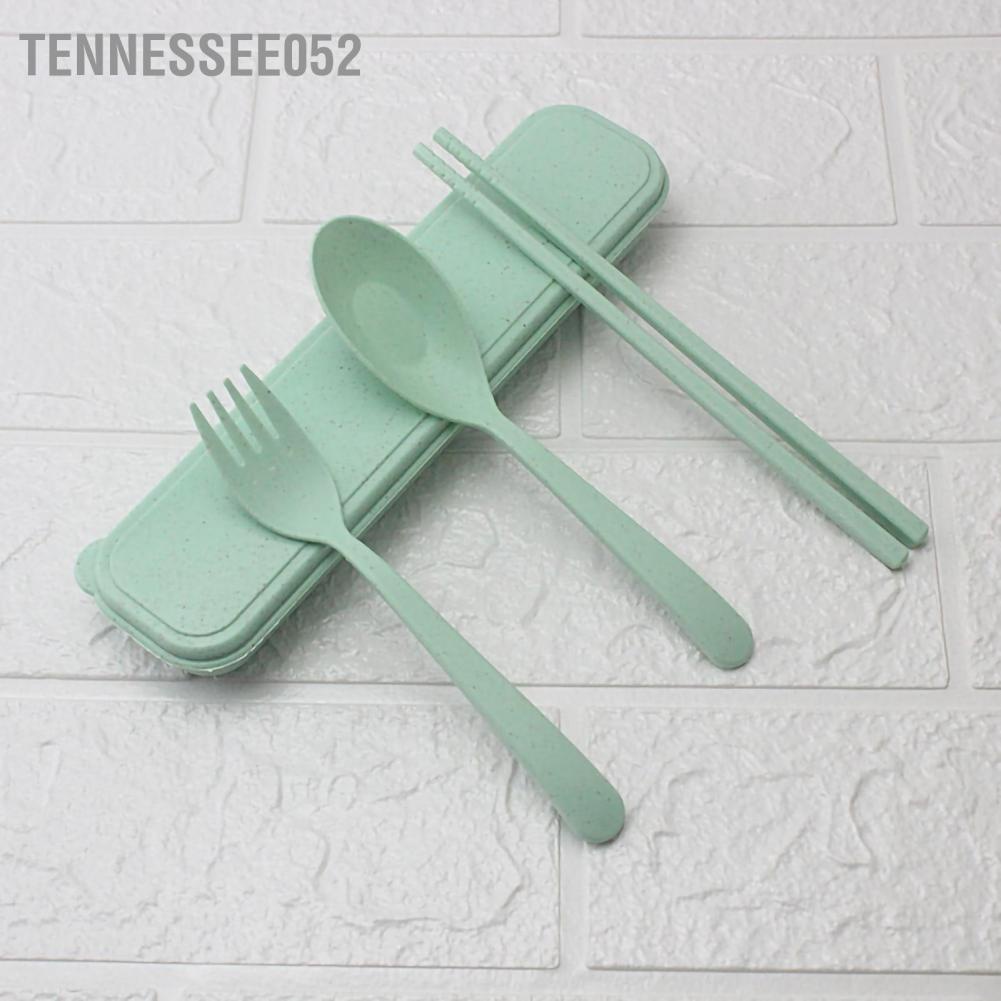 Tennessee052 Wheat Stalk Cutlery Set Dinner Chopsticks Spoon Fork Portable Utensils with Case for Home Office Travel