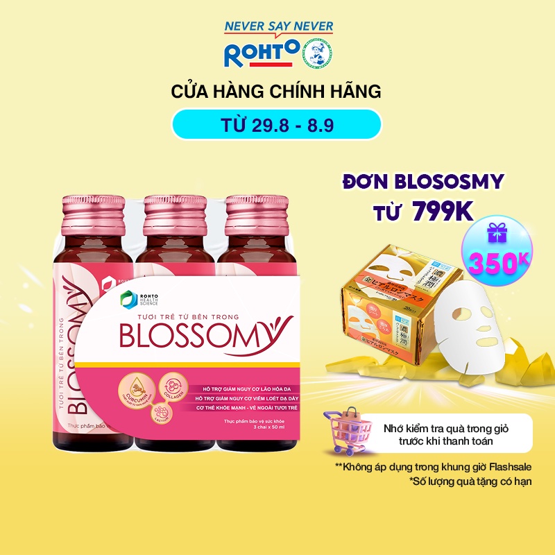 Thực phẩm bảo vệ sức khỏe giúp da sáng đẹp và dạ dày khỏe Rohto Blossomy lốc 03 chai x 50ml