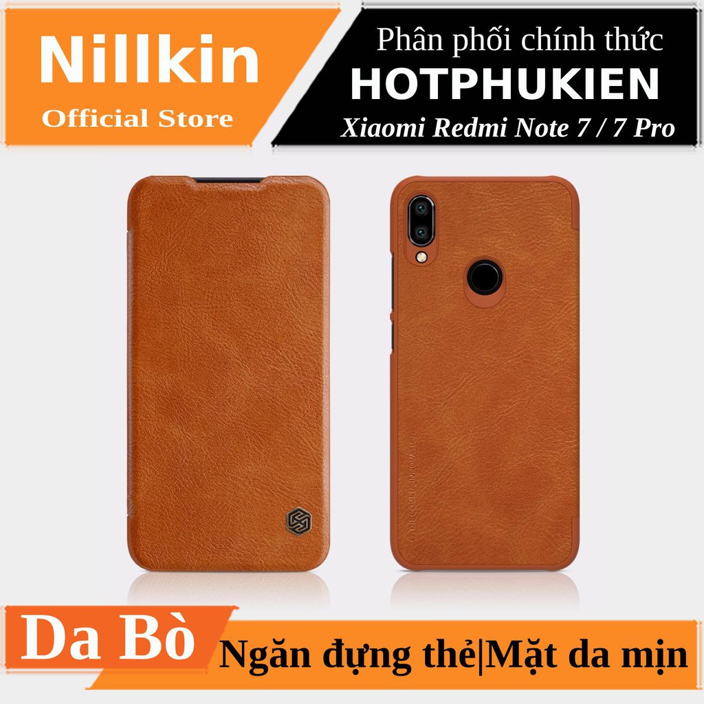 Bao Da Da Bò Cho Xiaomi Redmi Note 7 / 7 Pro hiệu Nillkin Qin Có Ngăn Đựng Thẻ - Hàng Chính Hãng