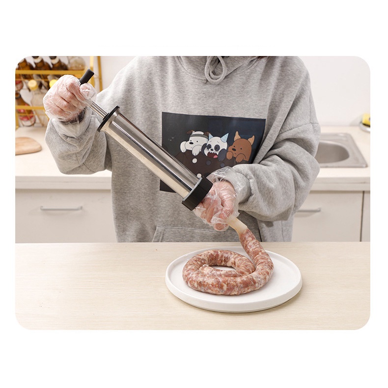 Dụng cụ nhồi xúc xích, lạp xưởng tay cầm inox cho gia đình