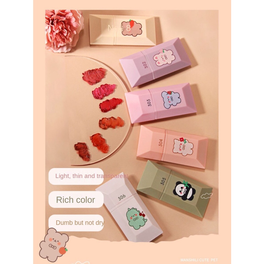 [Hàng mới về] Son môi dạng kem lì lâu trôi thiết kế họa tiết hình thú cưng đáng yêu