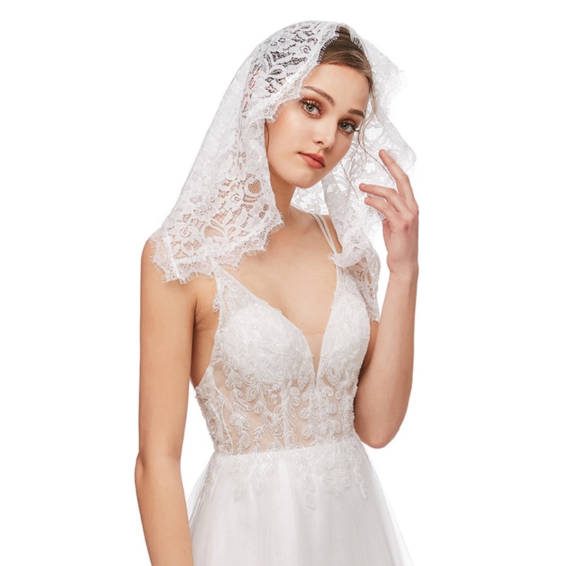 Mạng Che Mặt Nhà Thờ Vải Ren Hoa Thiết Kế La Tinh Mantilla Ngắn Sca