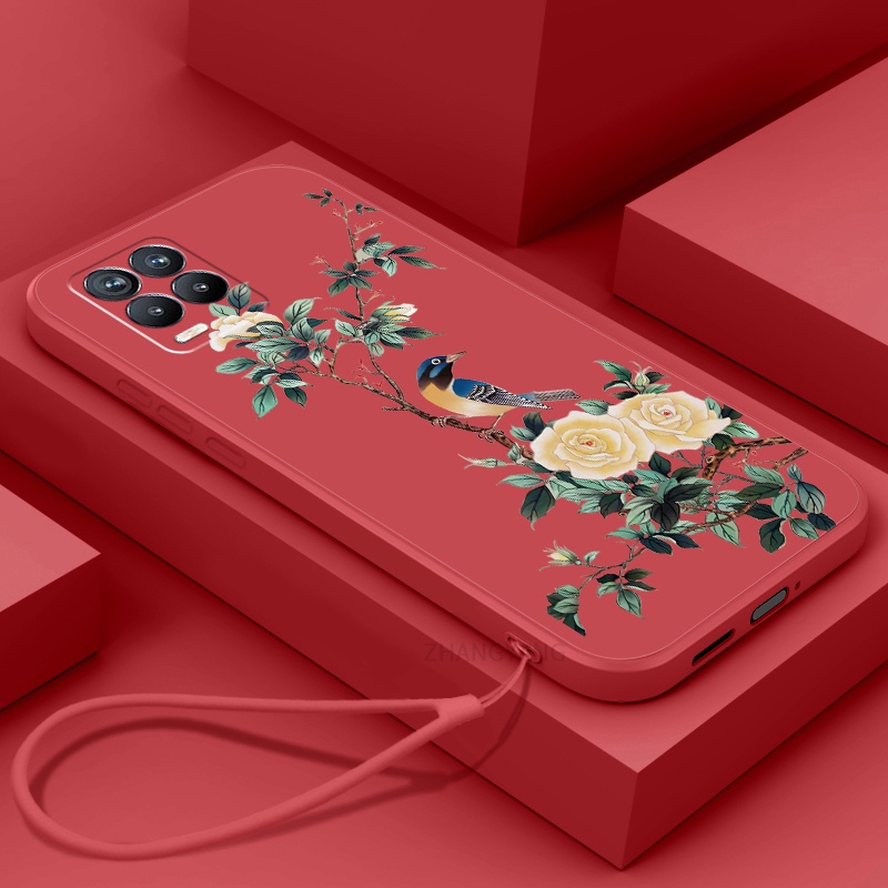 Ốp Điện Thoại TPU Mềm Họa Tiết Hoa Và Chim Có Dây Đeo Cho Realme 8 8 pro