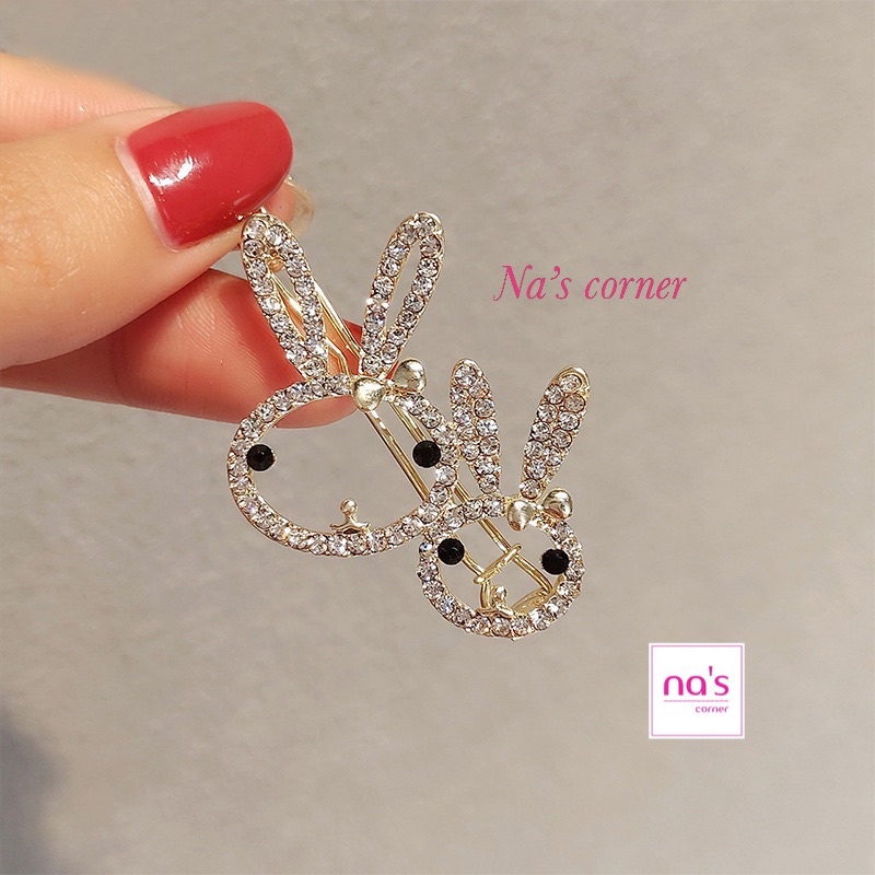 Kẹp tóc Kim loại hình Thỏ đính đá phong cách dễ thương dành cho nữ