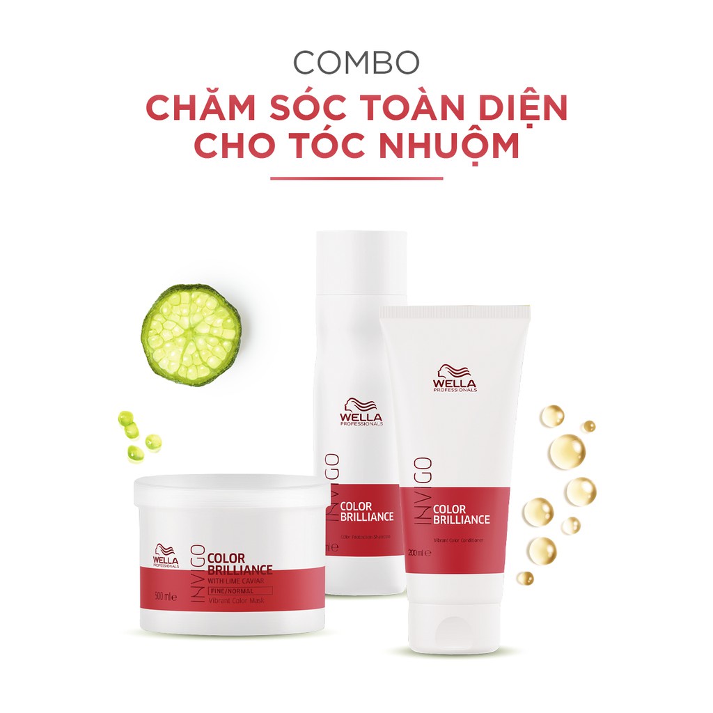 Bộ Gội Xả Hấp Wella Invigo Bảo Vệ Tóc Nhuộm, Duy Trì Độ Sáng Bóng Color Brilliance  (Gội 1000ml+ Xả 1000ml+ Hấp 500ml)