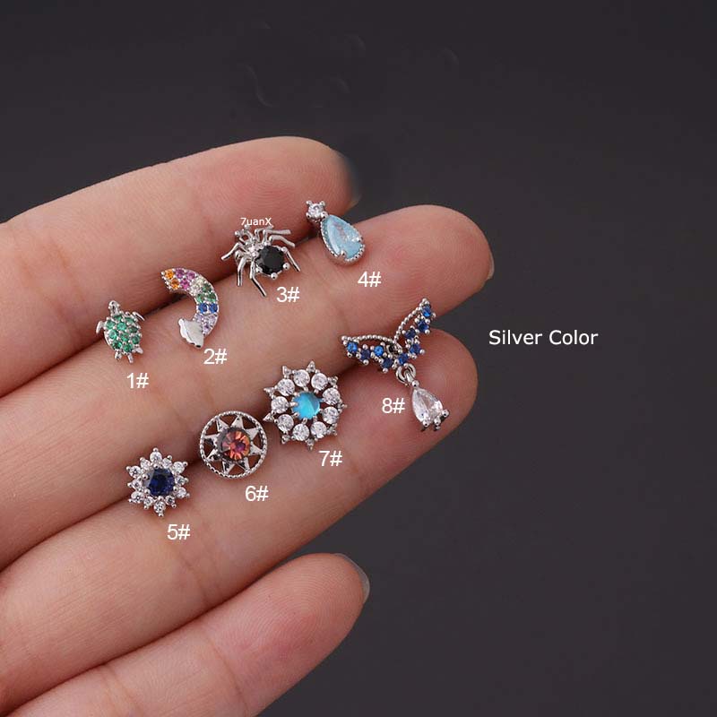Khuyên tai hình thanh tạ bằng thép không gỉ đính đá zircon nhiều kiểu dáng tùy chọn