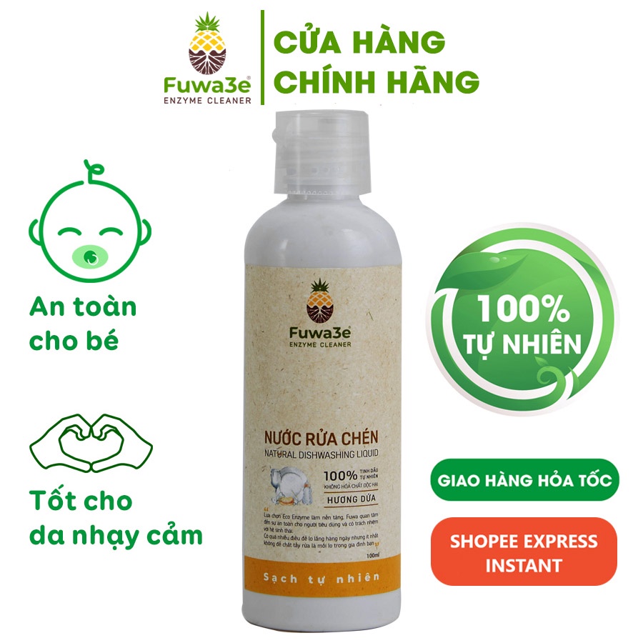 Nước rửa chén hữu cơ Fuwa3e organic Enzyme sinh học 100ml an toàn cho bé bảo vệ da tay