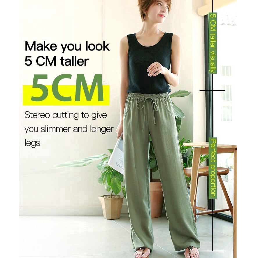 Quần Cotton Lanh Ống Rộng Lưng Cao Thời Trang Cho Nữ