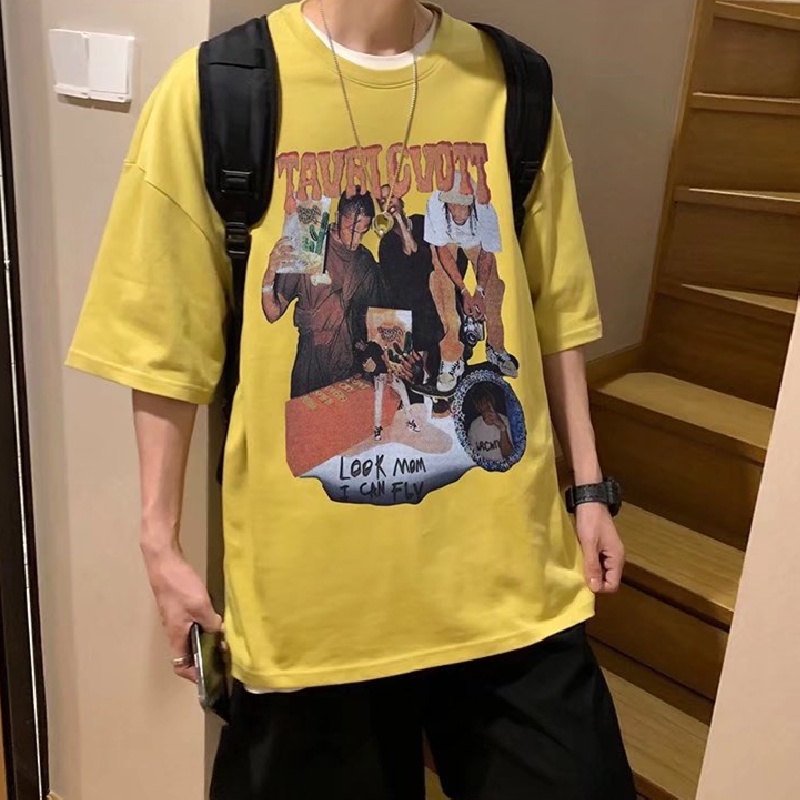 Áo Thun Tay Ngắn Dáng Rộng In Họa Tiết Hoạt Hình Phong Cách Hàn Quốc Thời Trang Mùa Hè Cho Nam Size M-5XL