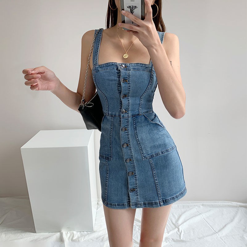 Đầm Dây Nữ Denim Bó Sát Quyến Rũ