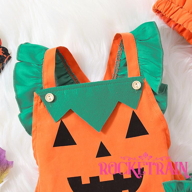 Bộ Áo Liền Quần Cổ Vuông In Họa Tiết Bí Ngô + Nón Thời Trang Cho Bé Trai Và Gái 0-24 Tháng Tuổi