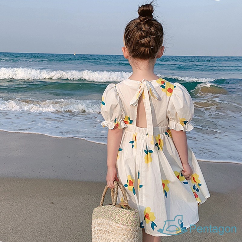 Đầm Công Chúa Hở Lưng In Hoa Thời Trang Mùa Hè Cho Bé Gái