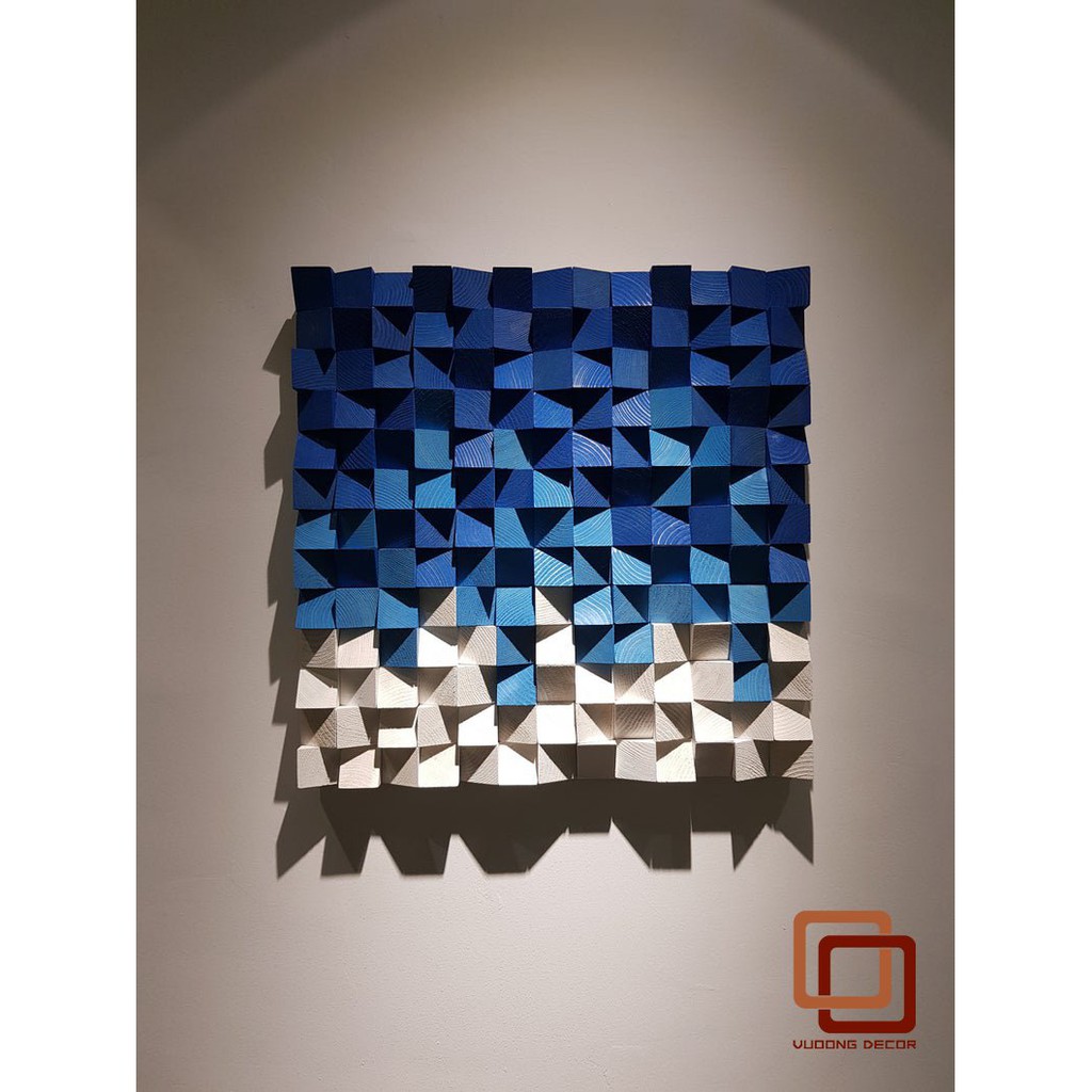 Tranh treo tường gỗ 3D tone XANH (Wood mosaic) - KÍCH THƯỚC 30x30 và 50x50cm